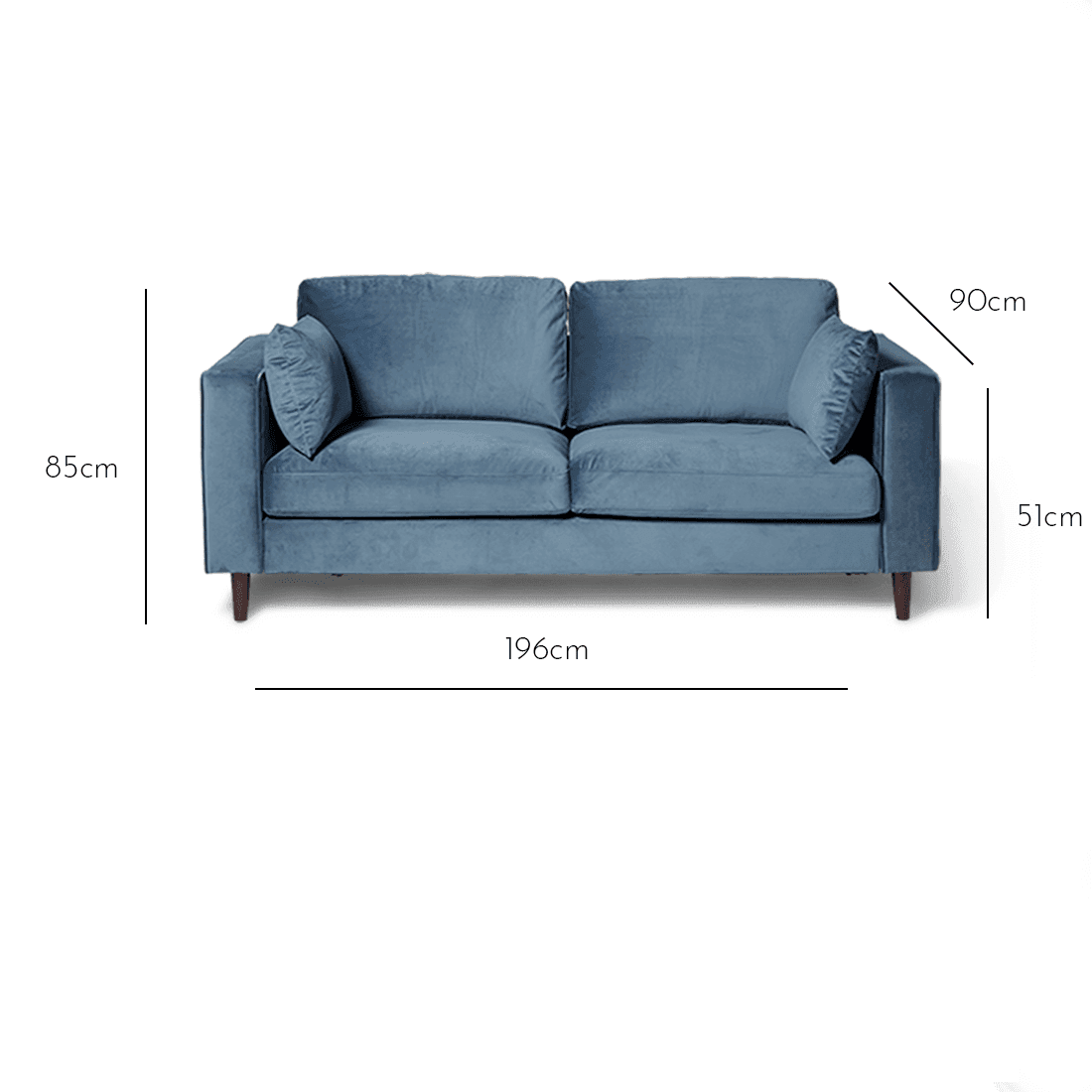 Outlet - Emily 3 Seater Sofa - Blue Velvet