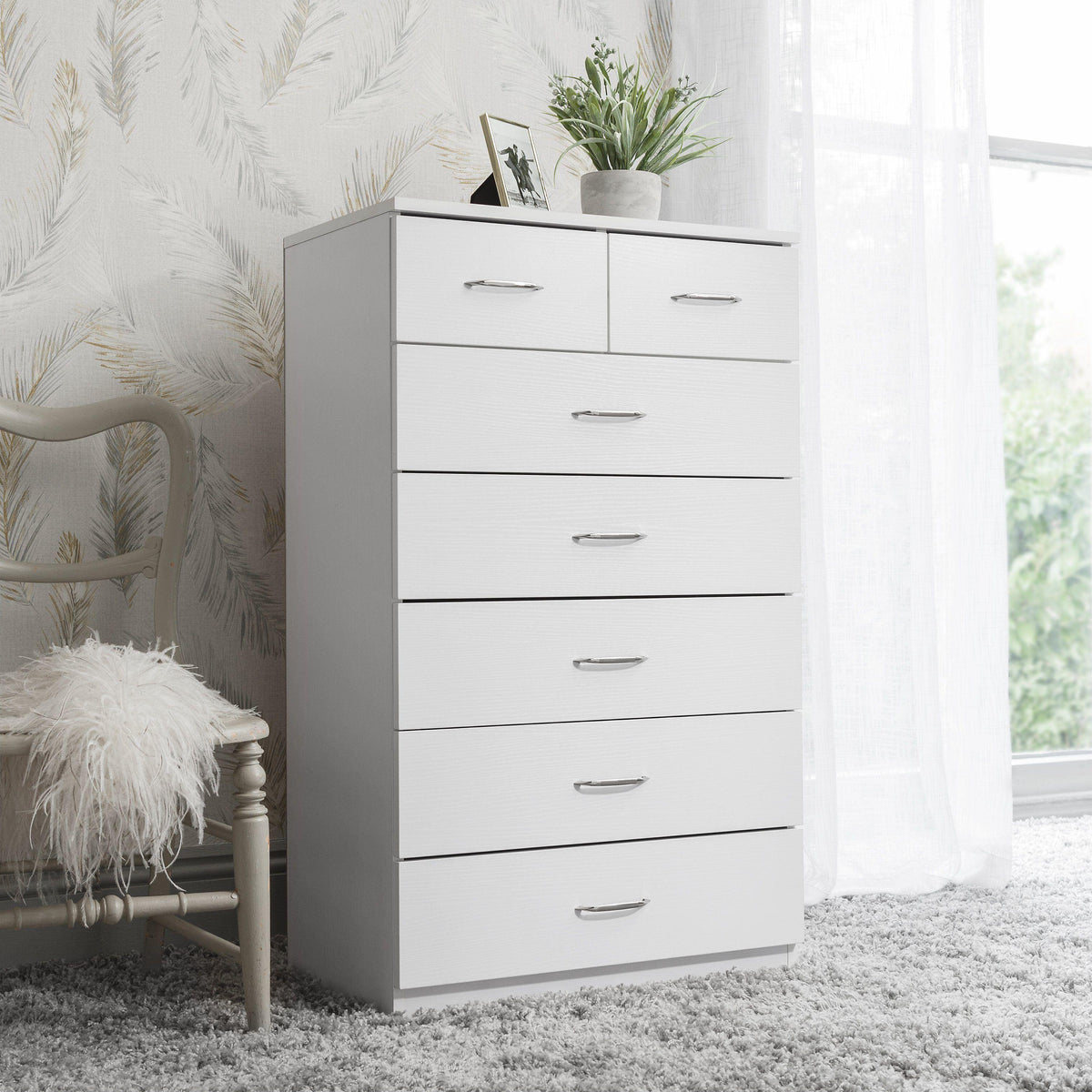 OUTLET - Essie 7 Drawer Tall Chest of Drawers - White