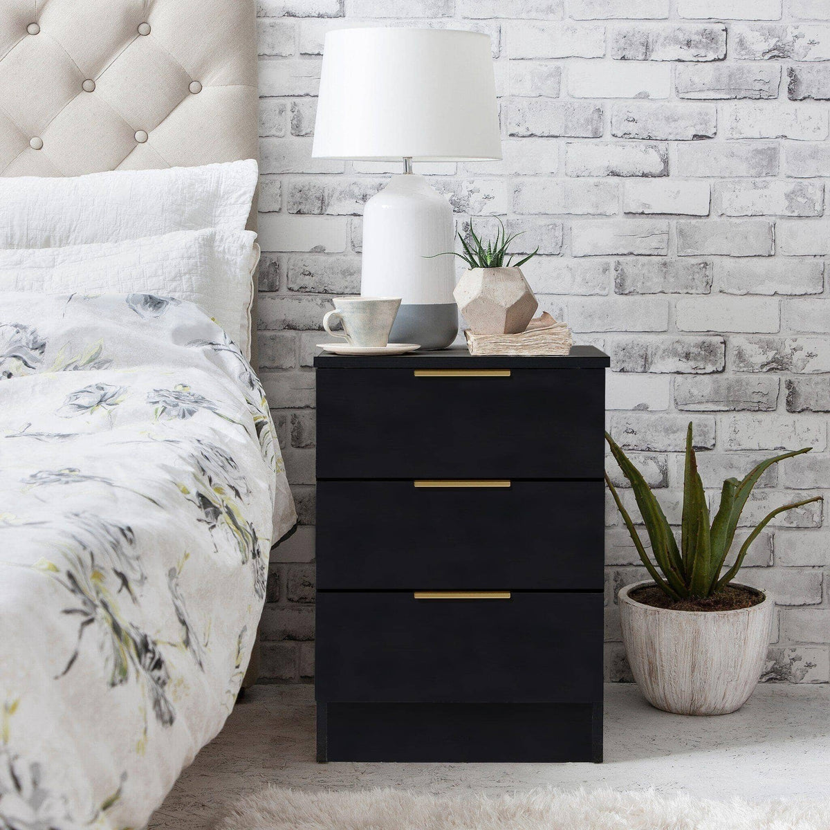 OUTLET - Essie 3 Drawer Bedside Table - Black