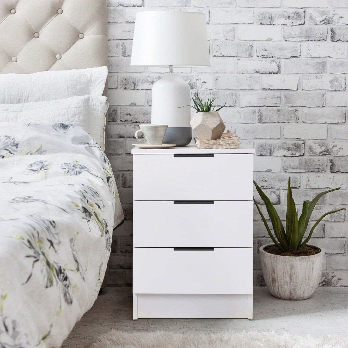 OUTLET - Essie 3 Drawer Bedside Table - White