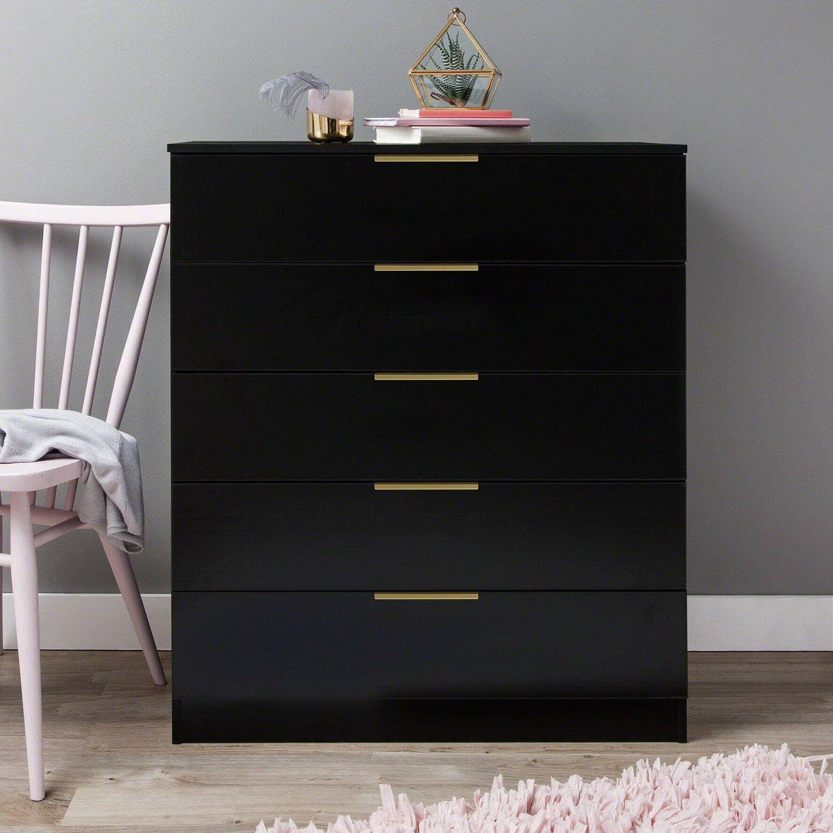 OUTLET - Essie 5 Drawer Tall Chest of Drawers - Black