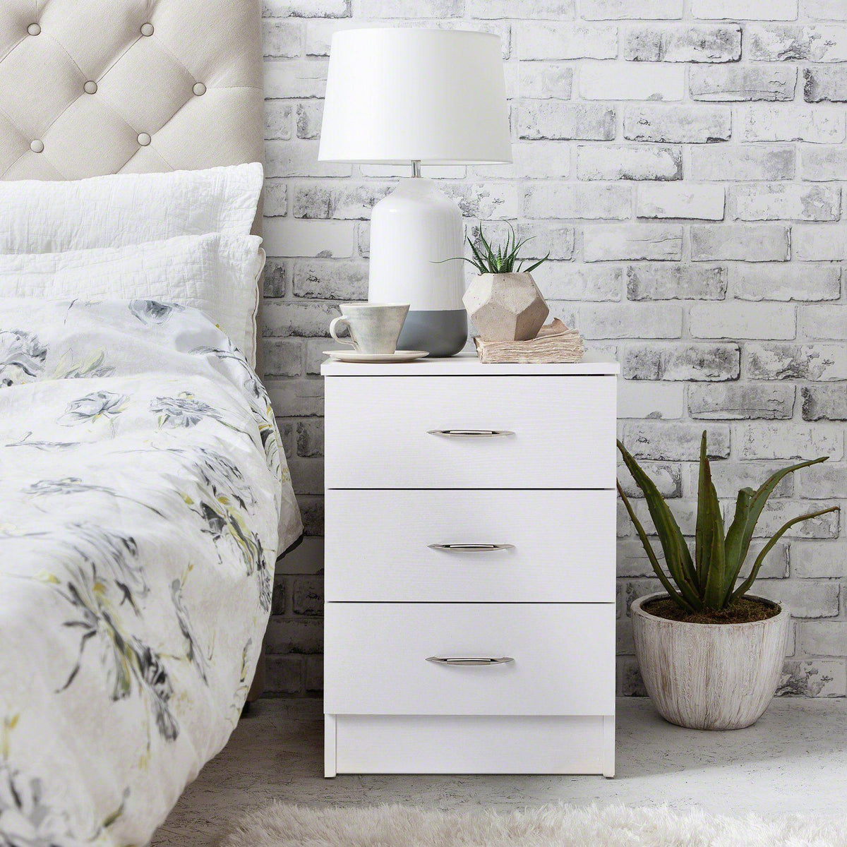 OUTLET - Essie 3 Drawer Bedside Table - White