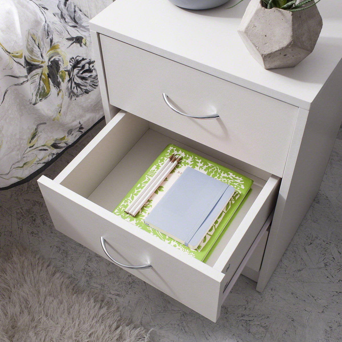OUTLET - Essie 3 Drawer Bedside Table - White