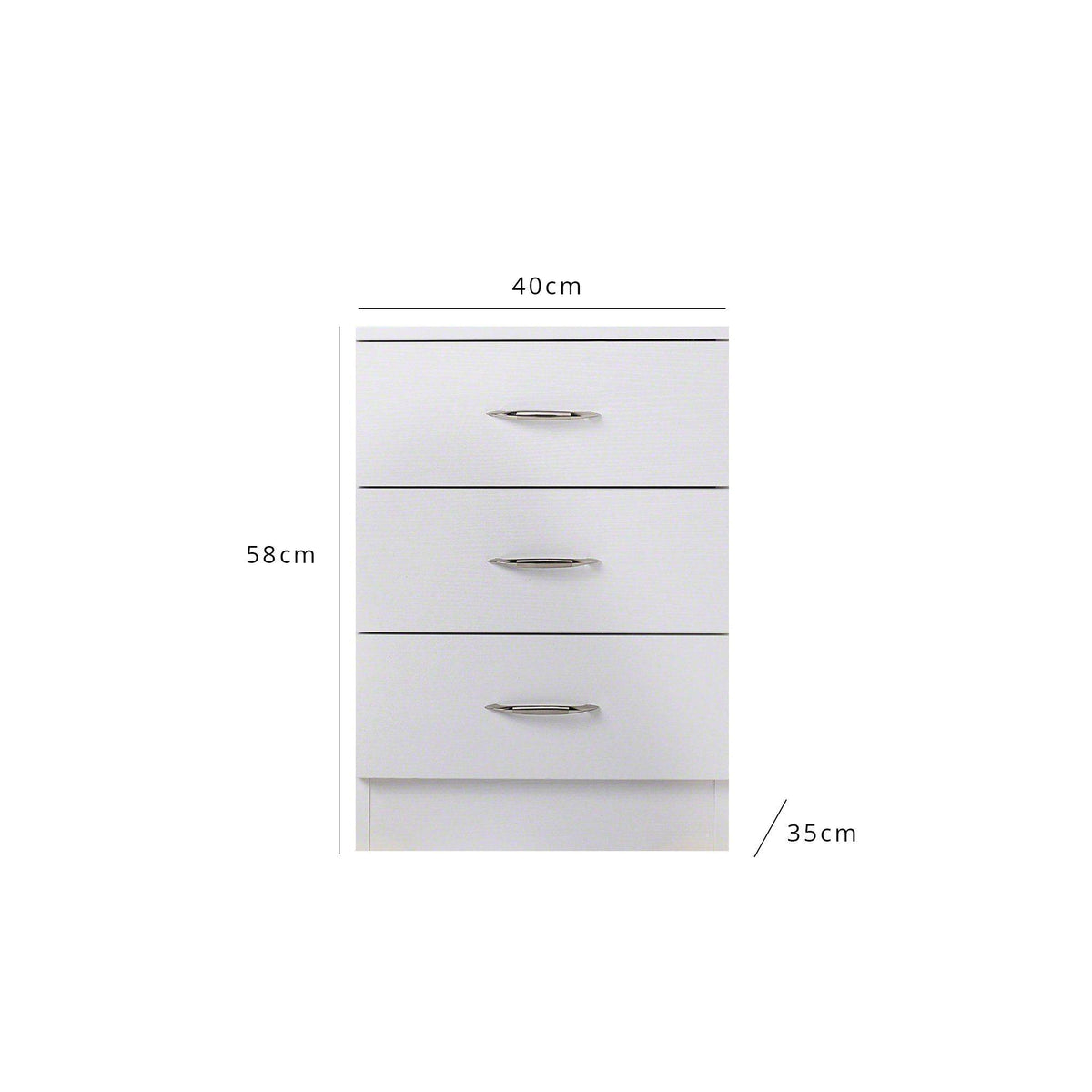 OUTLET - Essie 3 Drawer Bedside Table - White