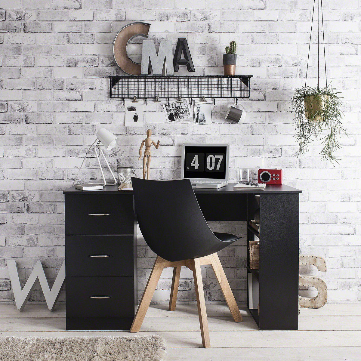 Outlet - Essie 3 Drawer Desk - Black