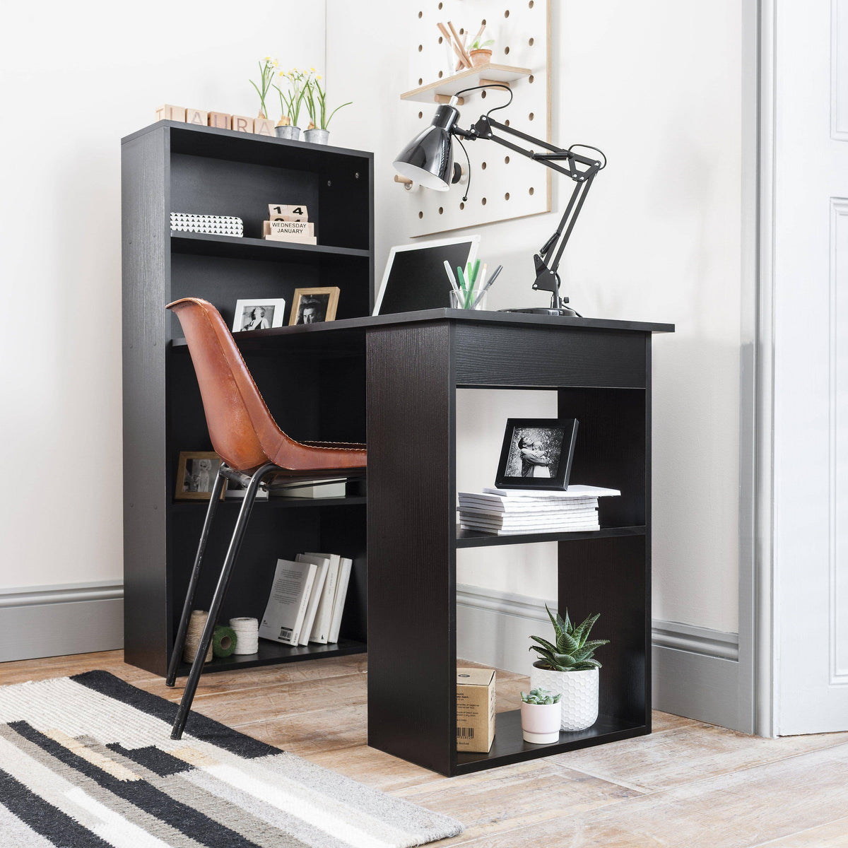 OUTLET - Essie Desk with Shelves - Pitch Black