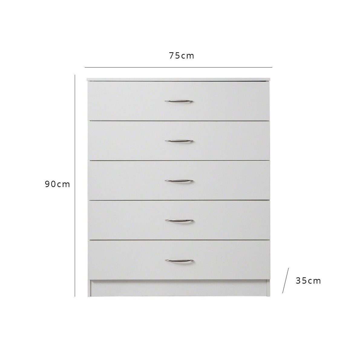 OUTLET - White tall chest of 5 drawers