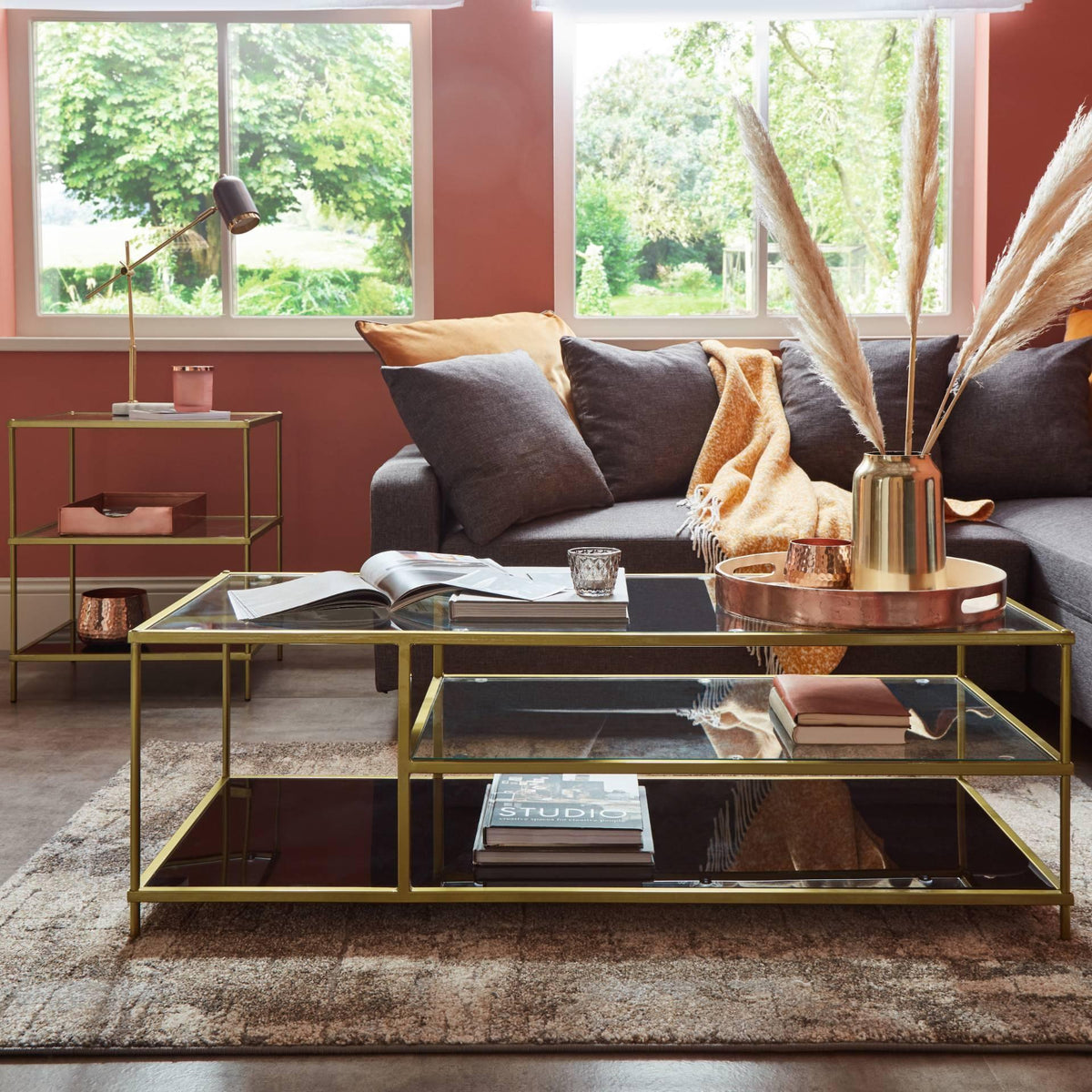 OUTLET - Evelyn Glass Coffee Table - Gold Legs