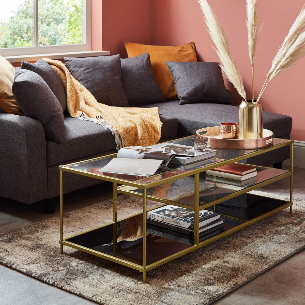OUTLET - Evelyn Glass Coffee Table - Gold Legs