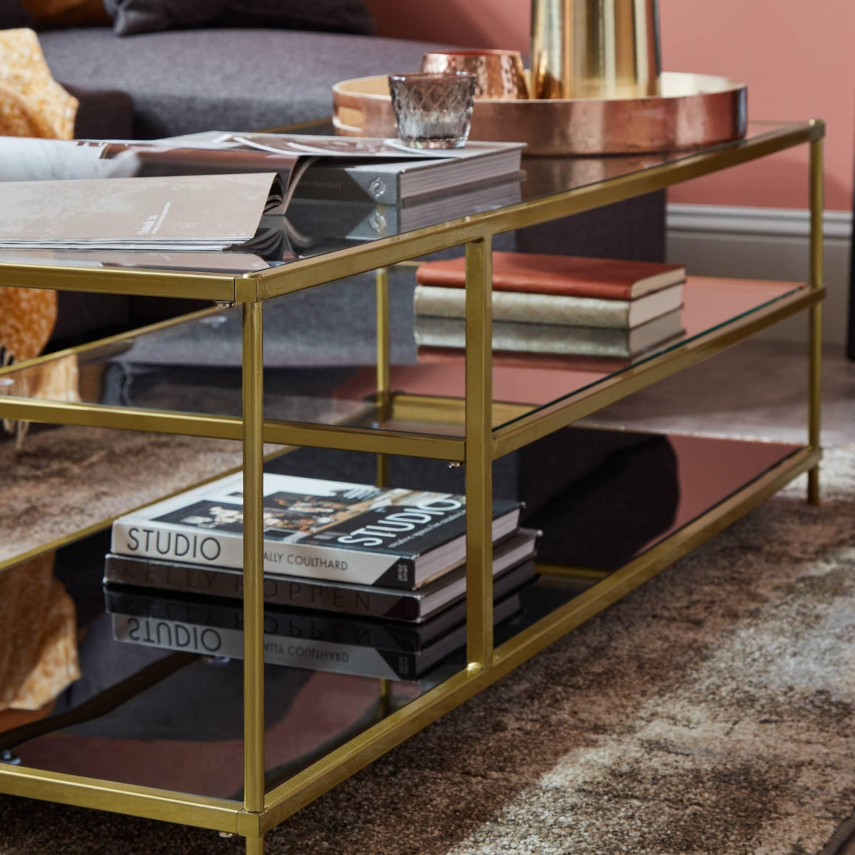 OUTLET - Evelyn Glass Coffee Table - Gold Legs