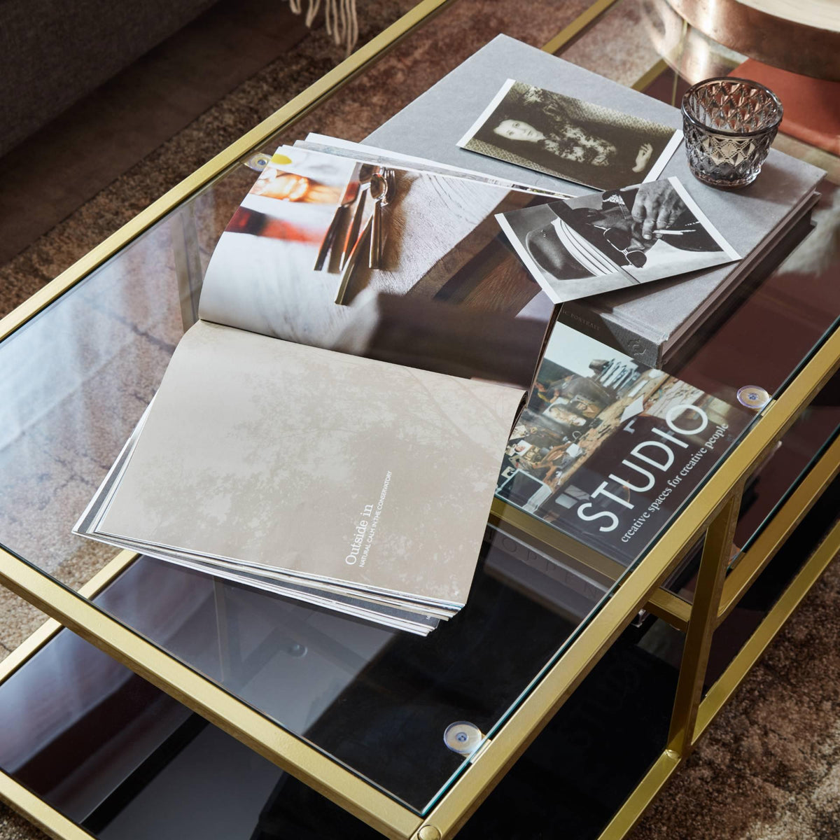 OUTLET - Evelyn Glass Coffee Table - Gold Legs