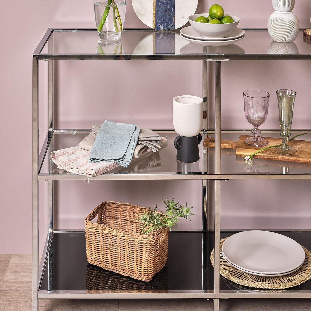 OUTLET - Evelyn Glass Console Table - Chrome Frame