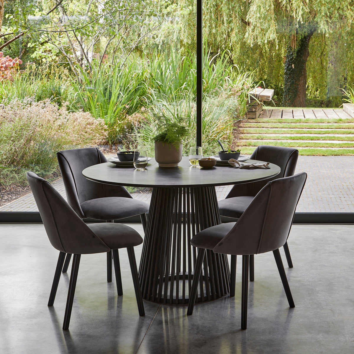 OUTLET - Freya Grey Velvet Dining Chairs - Set of 2 - Black Oak Legs
