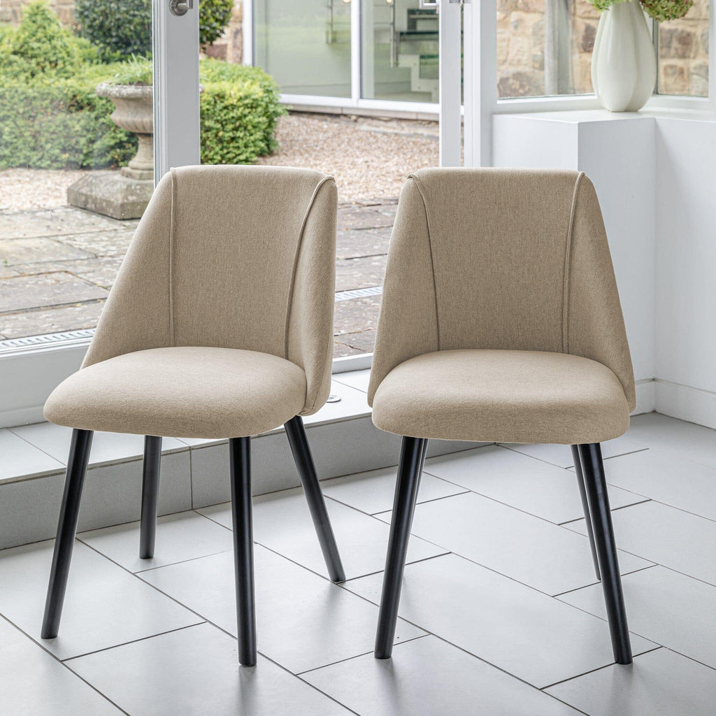 Olivia 160-240cm Black Oak Dining Table Set - 6 Seater - Freya Sand Dining Chairs - Black Oak Legs
