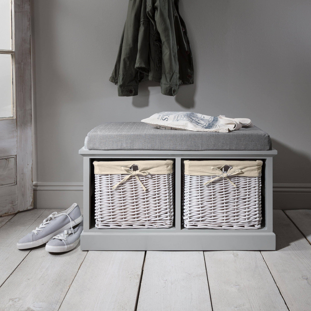 OUTLET - Fyfield 2 Seater Hallway Storage Bench with Storage - Grey