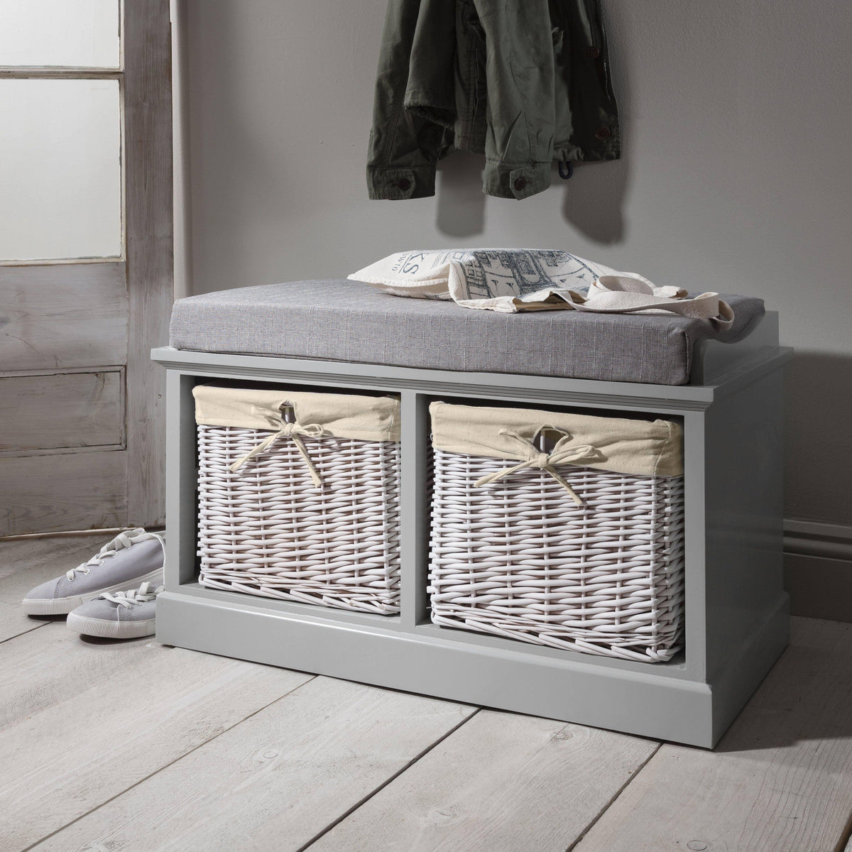 OUTLET - Fyfield 2 Seater Hallway Storage Bench with Storage - Grey