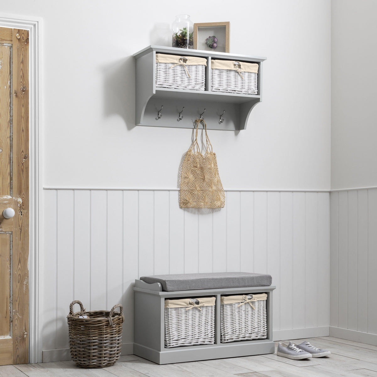 OUTLET - Fyfield 2 Seater Hallway Storage Bench with Storage - Grey