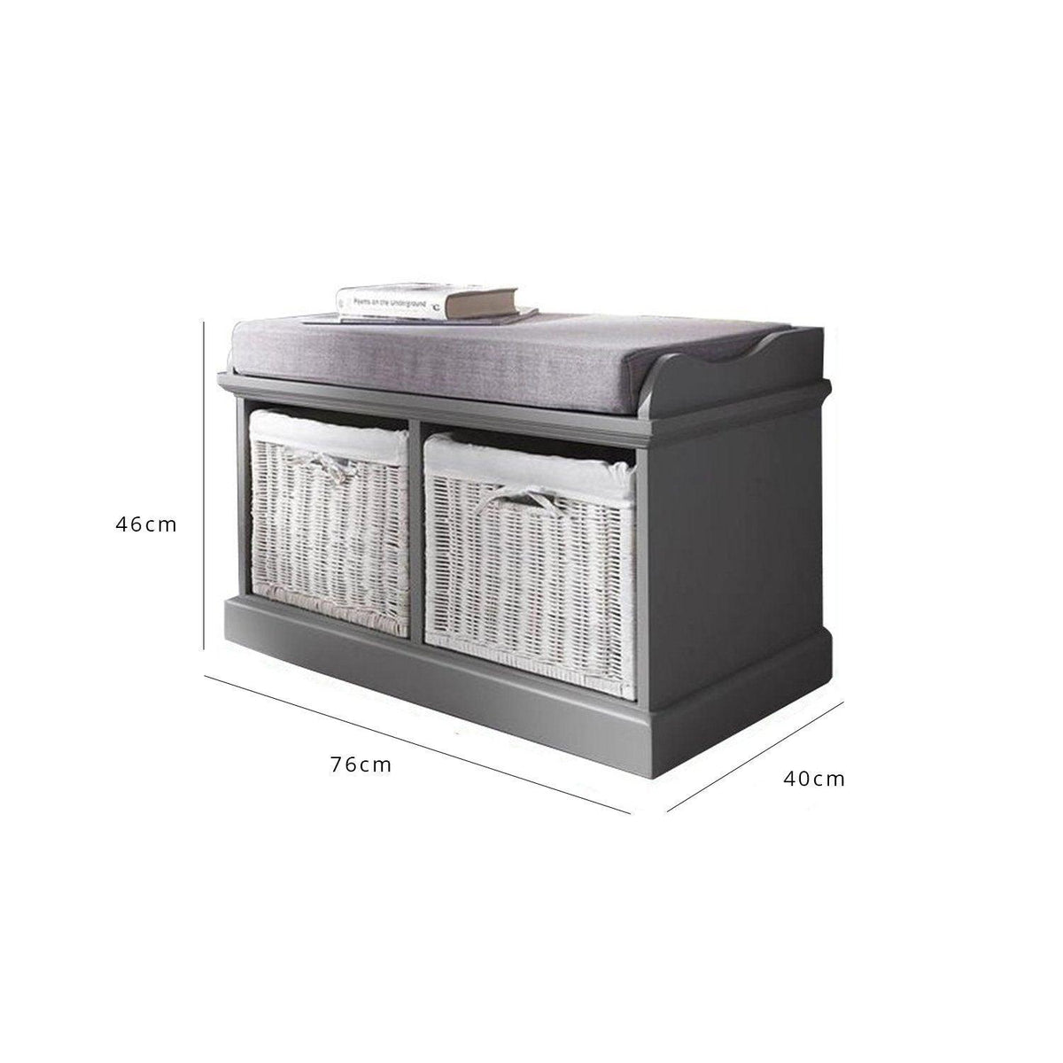 OUTLET - Fyfield 2 Seater Hallway Storage Bench with Storage - Grey