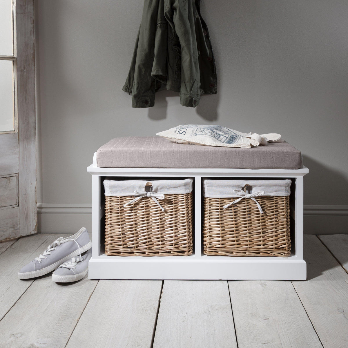 OUTLET - Fyfield 2 Seater Hallway Storage Bench with Storage - White