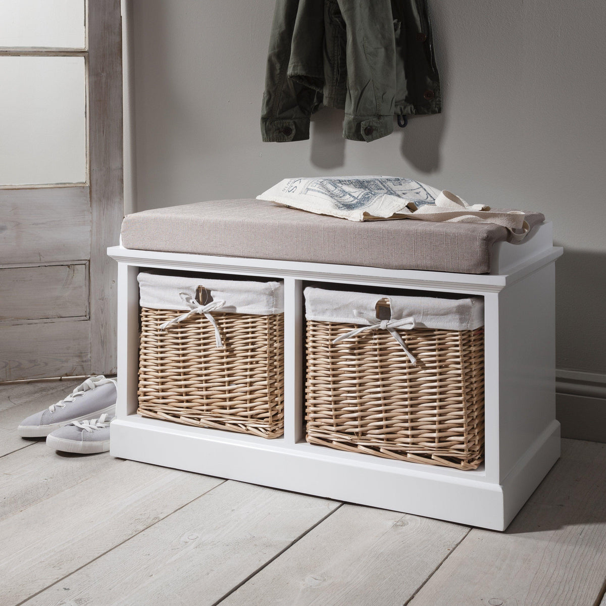 OUTLET - Fyfield 2 Seater Hallway Storage Bench with Storage - White