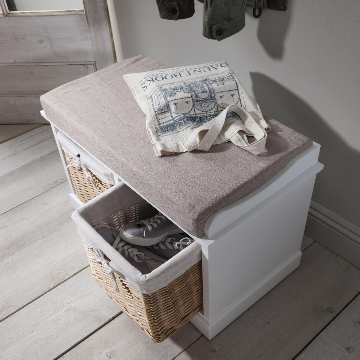 OUTLET - Fyfield 2 Seater Hallway Storage Bench with Storage - White