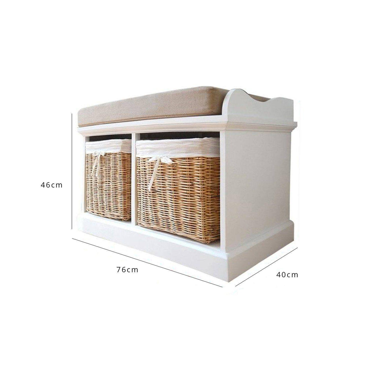 OUTLET - Fyfield 2 Seater Hallway Storage Bench with Storage - White