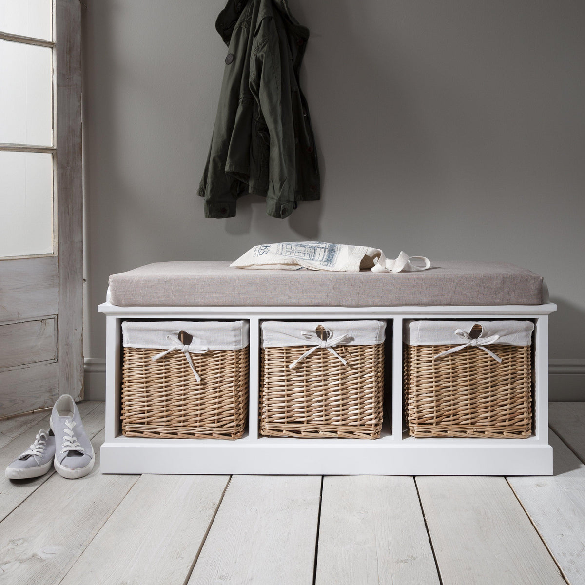OUTLET - Fyfield 3 Seater Hallway Storage Bench with Storage - White