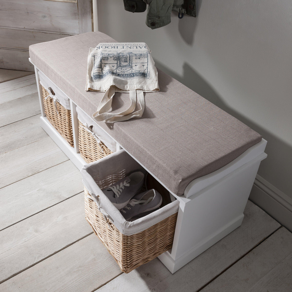 OUTLET - Fyfield 3 Seater Hallway Storage Bench with Storage - White