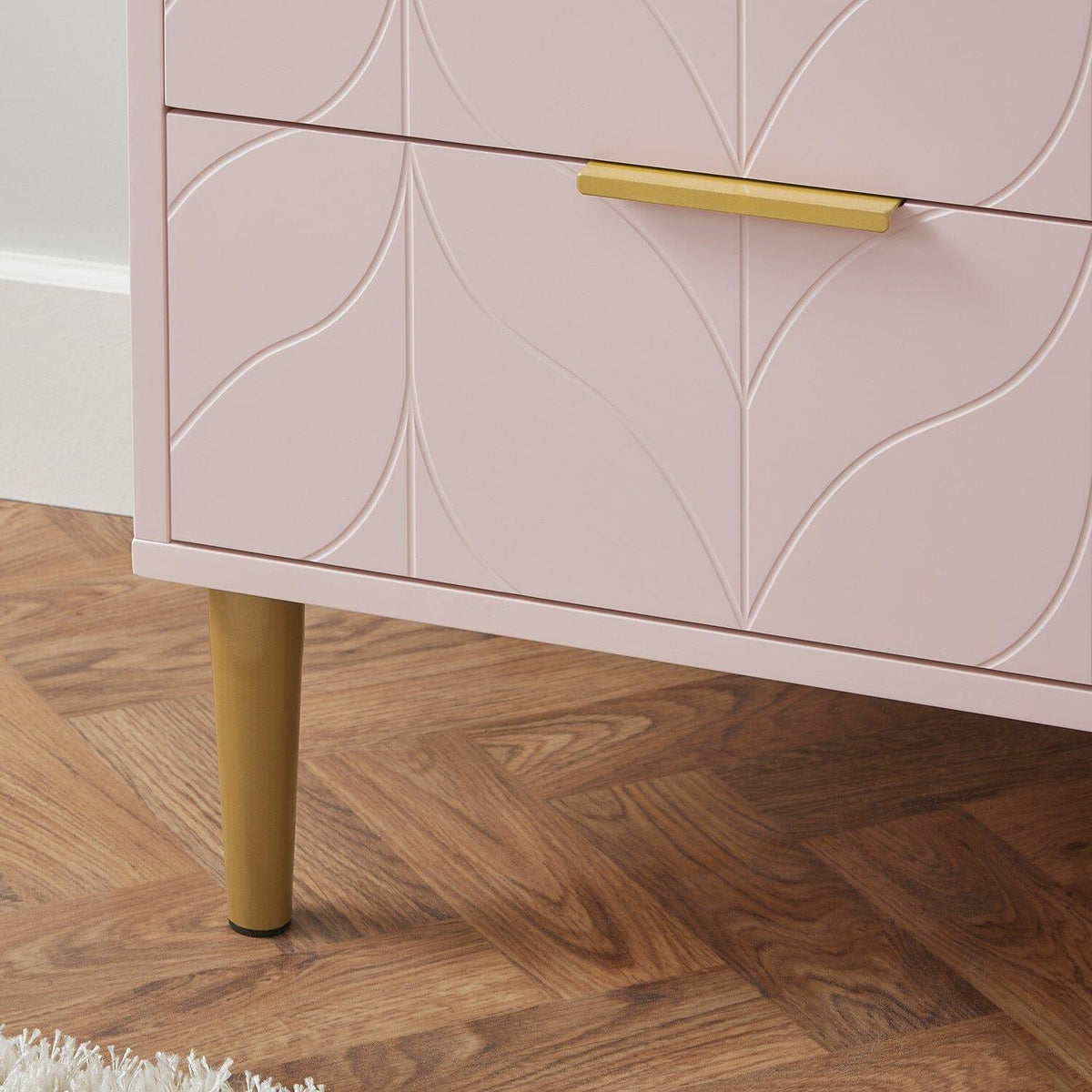 OUTLET - Gloria Bedside Table - Blush Pink & Brass Effect