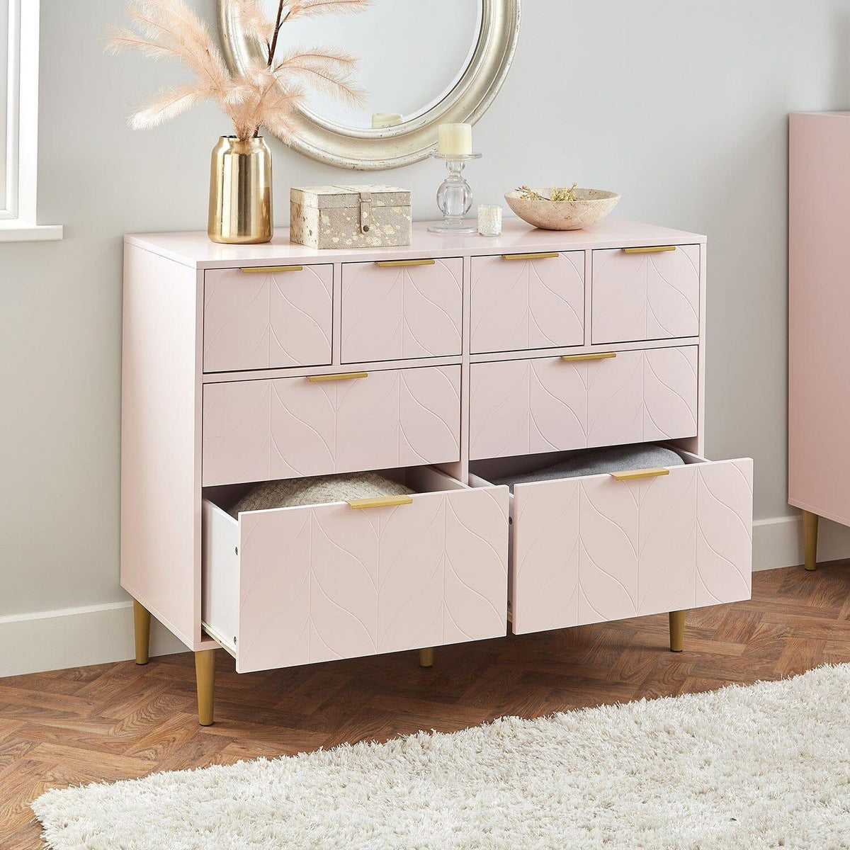 OUTLET - Gloria 112cm 4 over 4 Drawer Chest of Drawers, Blush Pink