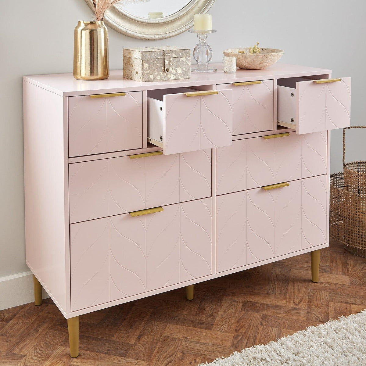 OUTLET - Gloria 112cm 4 over 4 Drawer Chest of Drawers, Blush Pink