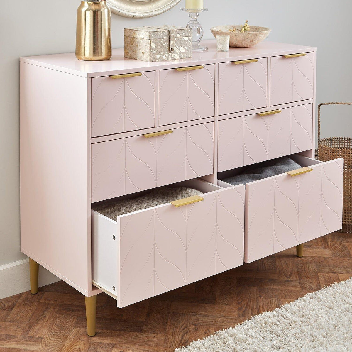 OUTLET - Gloria 112cm 4 over 4 Drawer Chest of Drawers, Blush Pink