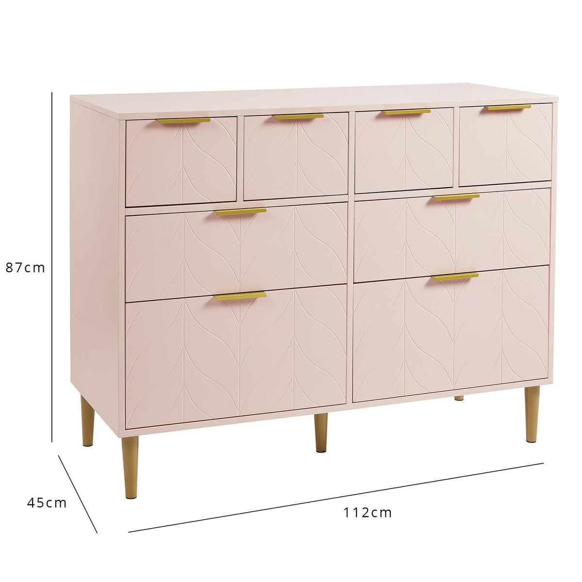 OUTLET - Gloria 112cm 4 over 4 Drawer Chest of Drawers, Blush Pink