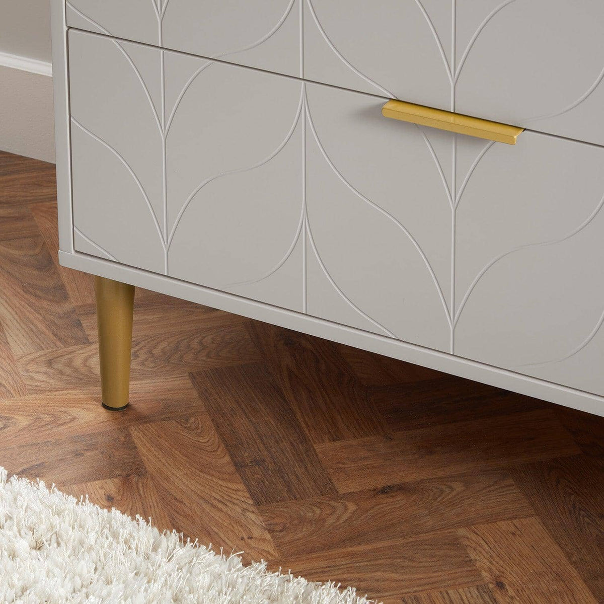 OUTLET - Gloria 3 Drawer Chest of Drawers - Grey & Brass Effect