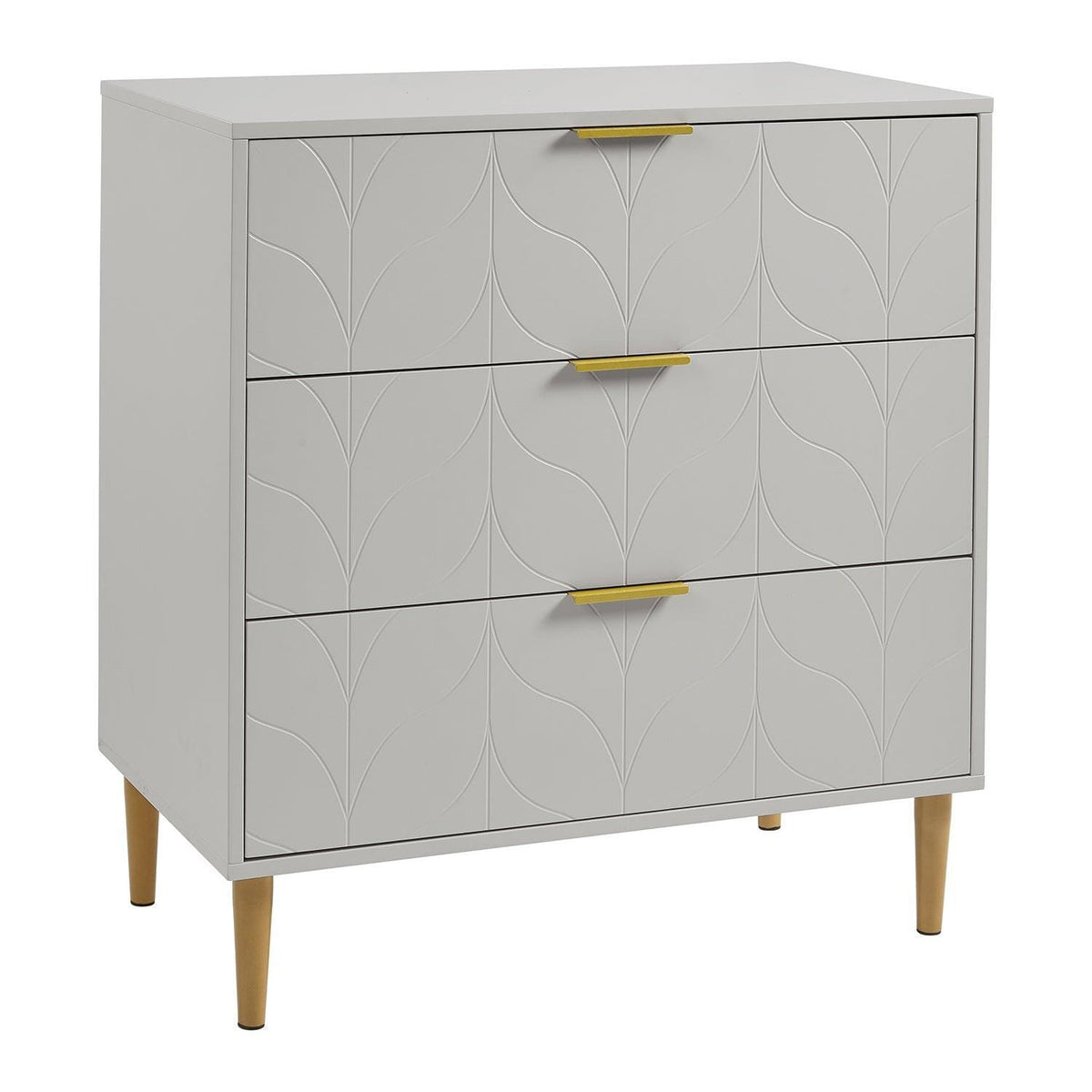 OUTLET - Gloria 3 Drawer Chest of Drawers - Grey & Brass Effect