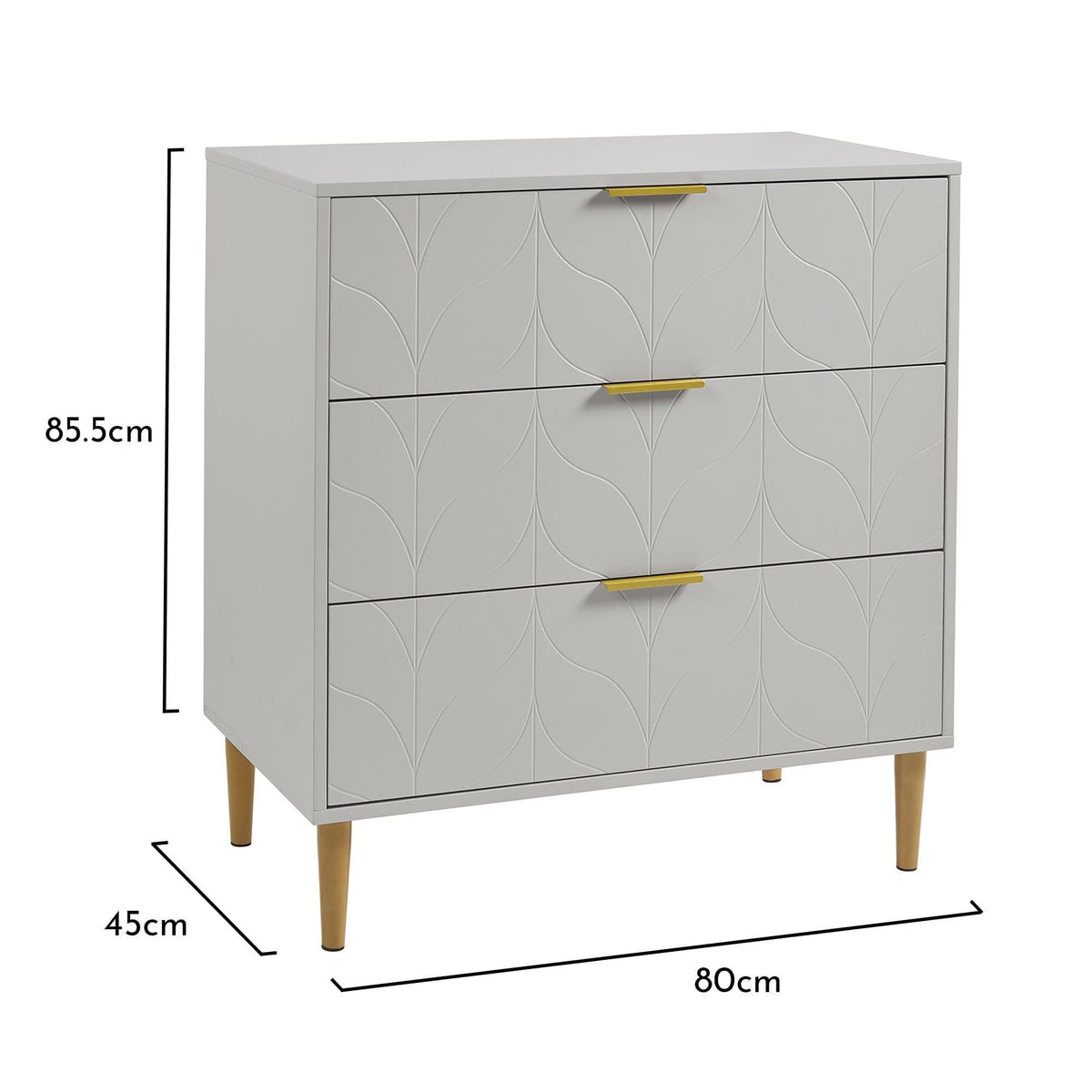 OUTLET - Gloria 3 Drawer Chest of Drawers - Grey & Brass Effect
