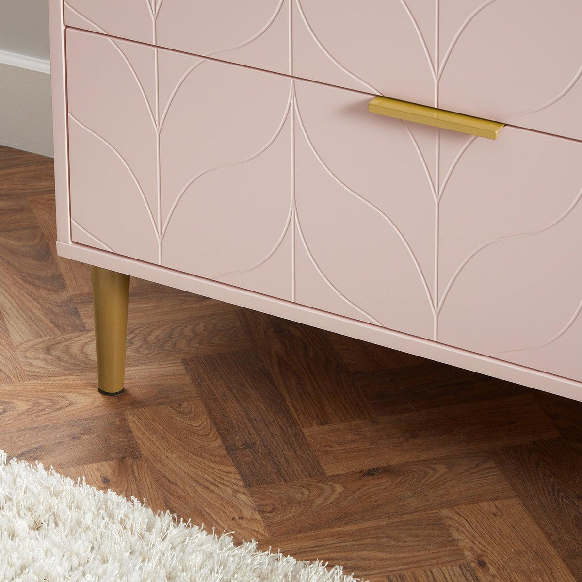 OUTLET - Gloria 3 Drawer Chest of Drawers - Blush Pink & Brass Effect