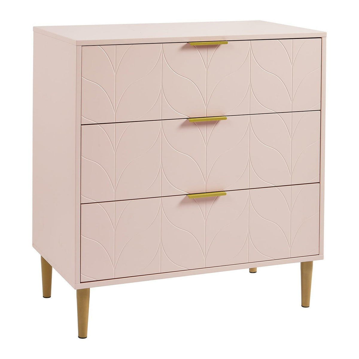 Gloria 3 Drawer Chest of Drawers - Blush Pink & Brass Effect