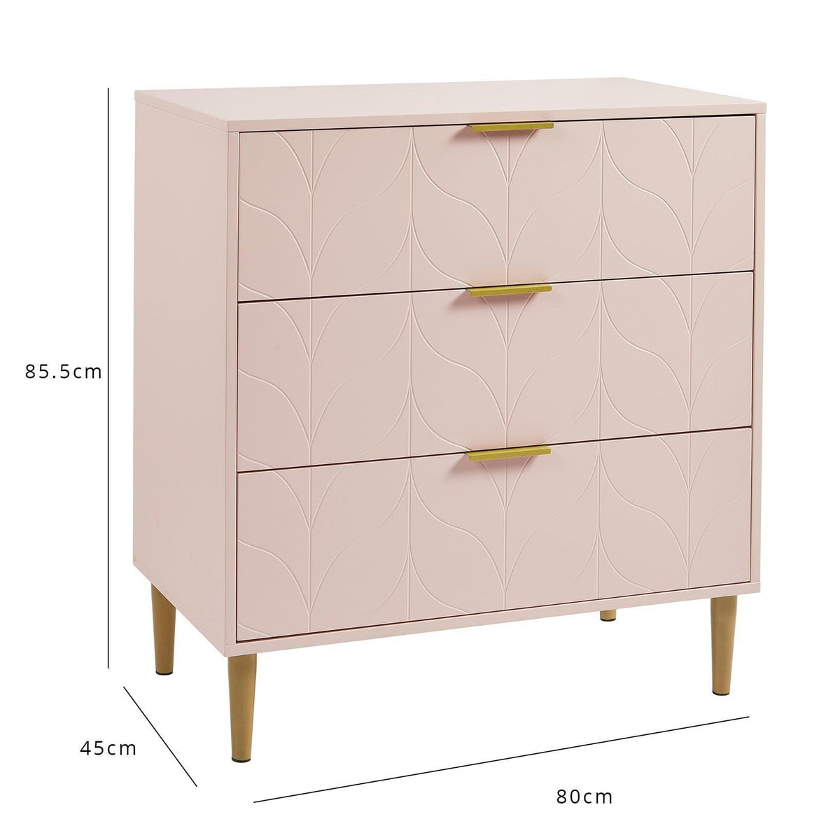 OUTLET - Gloria 3 Drawer Chest of Drawers - Blush Pink & Brass Effect