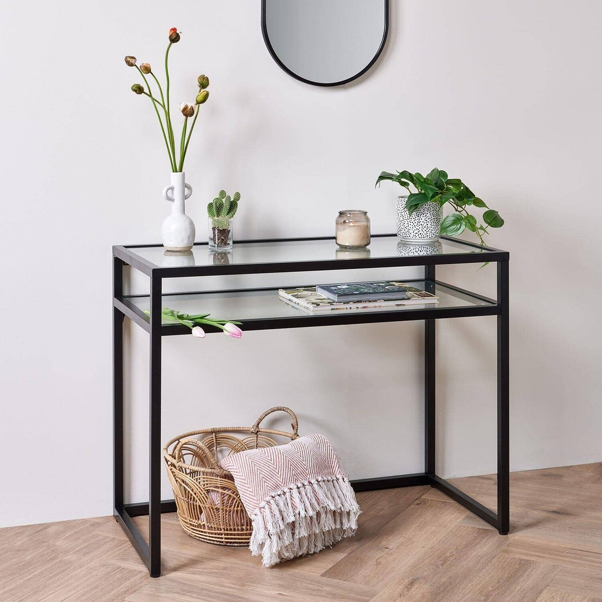 OUTLET - Harris Glass Console Table - Black Frame