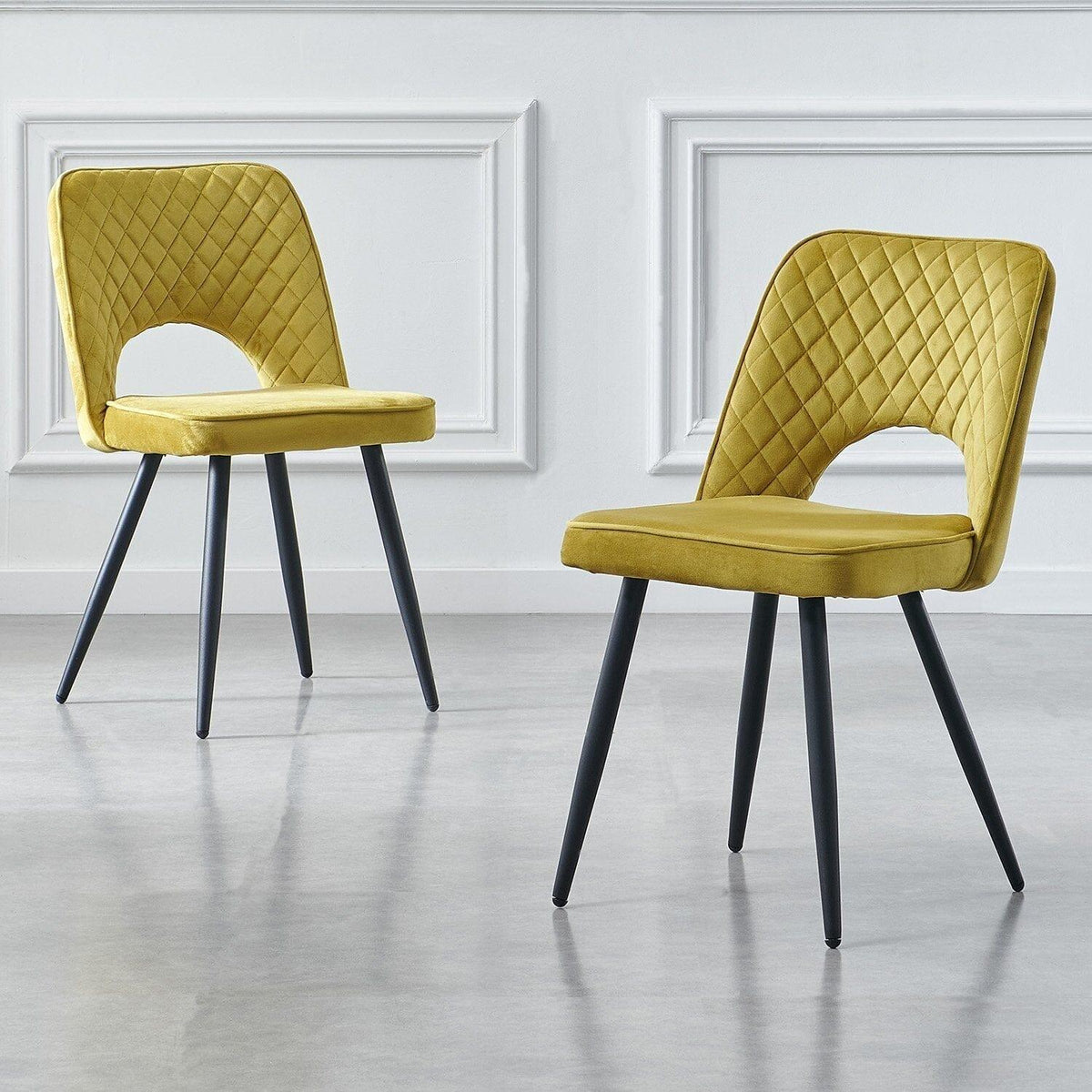 OUTLET - Hope Ochre Yellow Dining Chair - Set of 2 - Black Legs