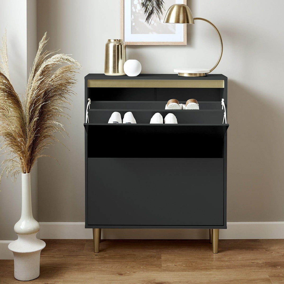 Outlet - Iliana Shoe Cabinet - 2 Door - Charcoal Grey