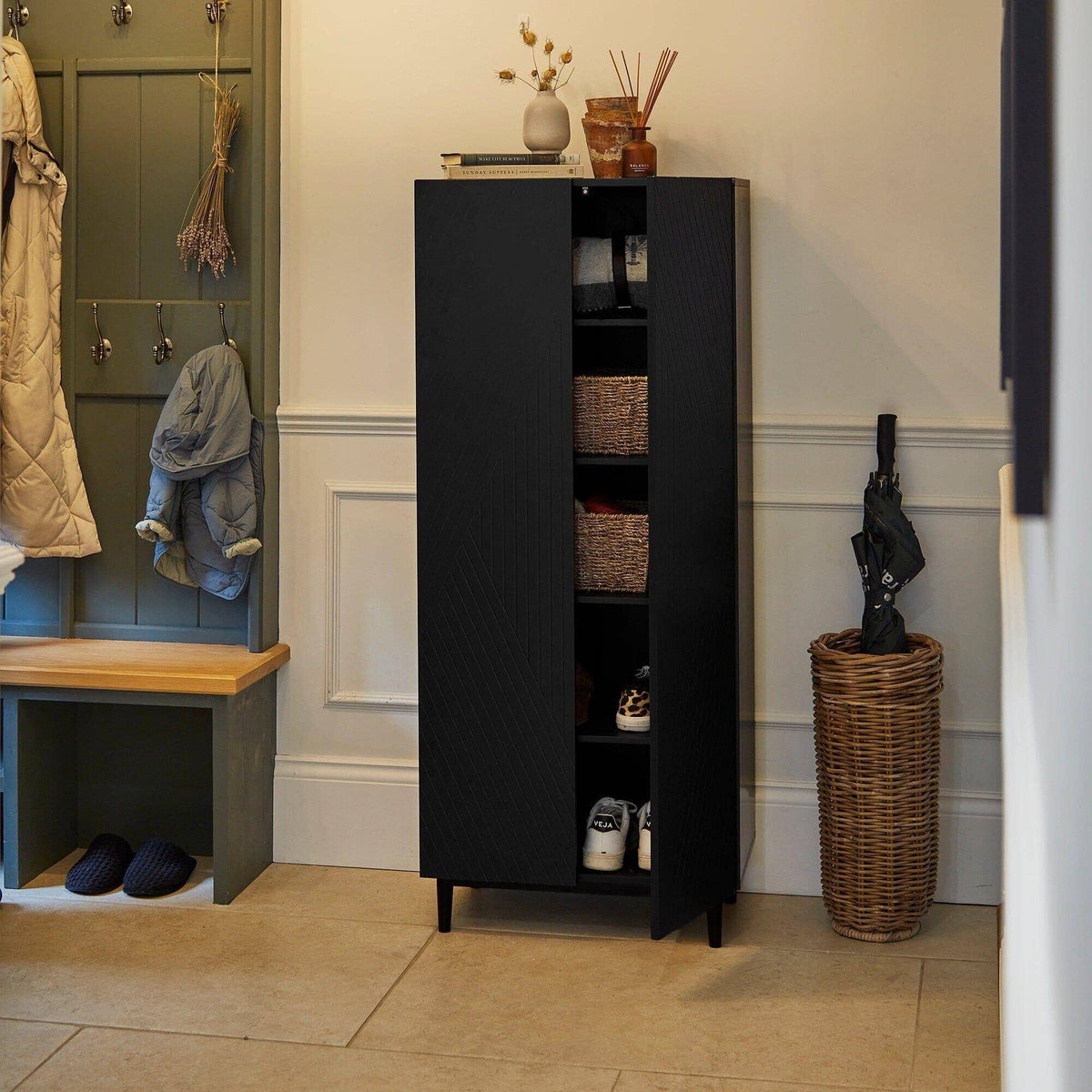 OUTLET - Jack Geometric Shoe Cabinet - 2 Door -  Black