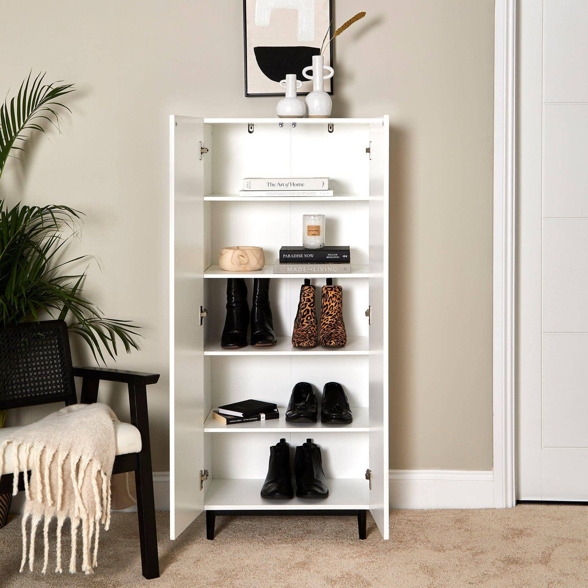 OUTLET - Jack Geometric Large Shoe Cabinet - 2 Door - White