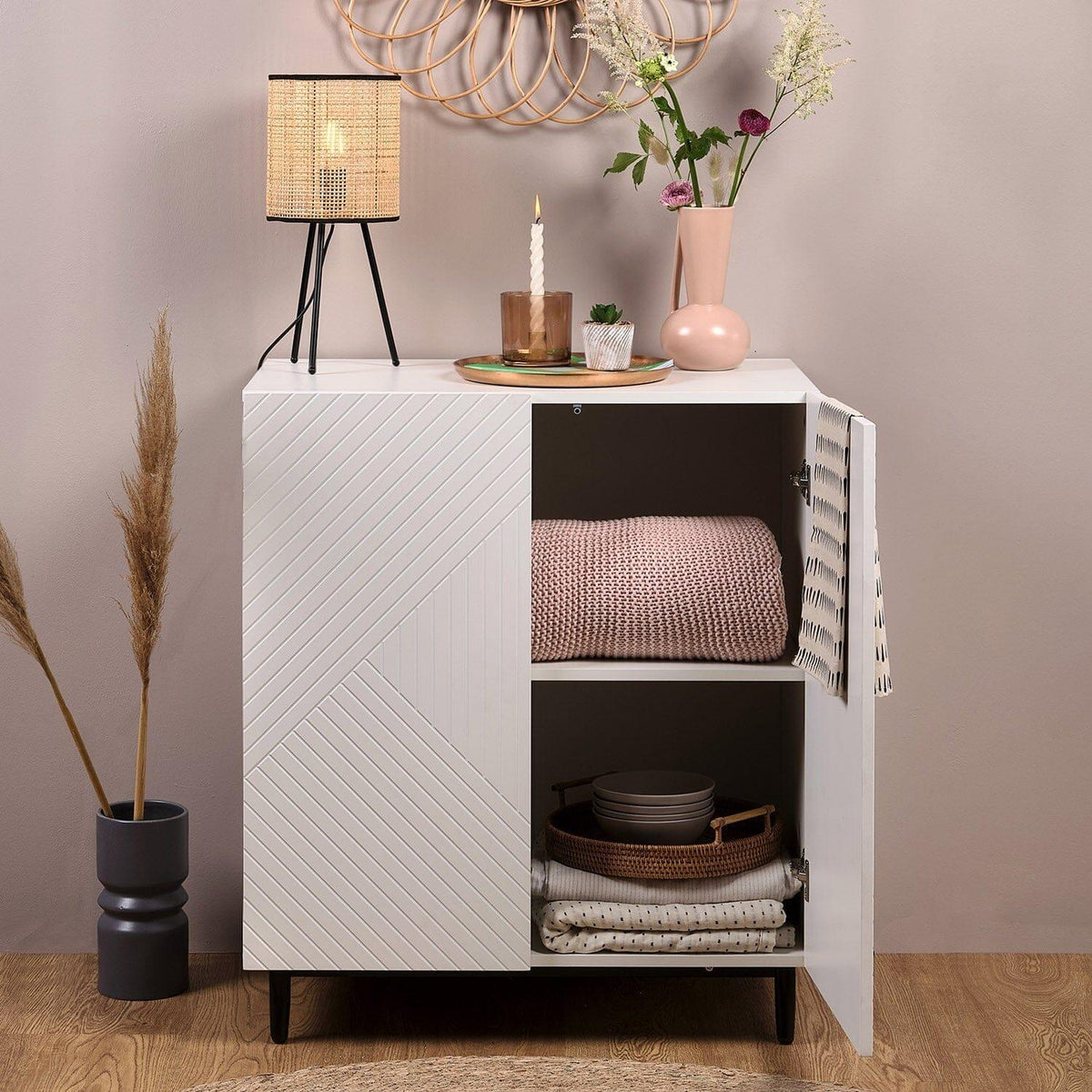 OUTLET - Jack 2 Door Small Sideboard - Geometric White