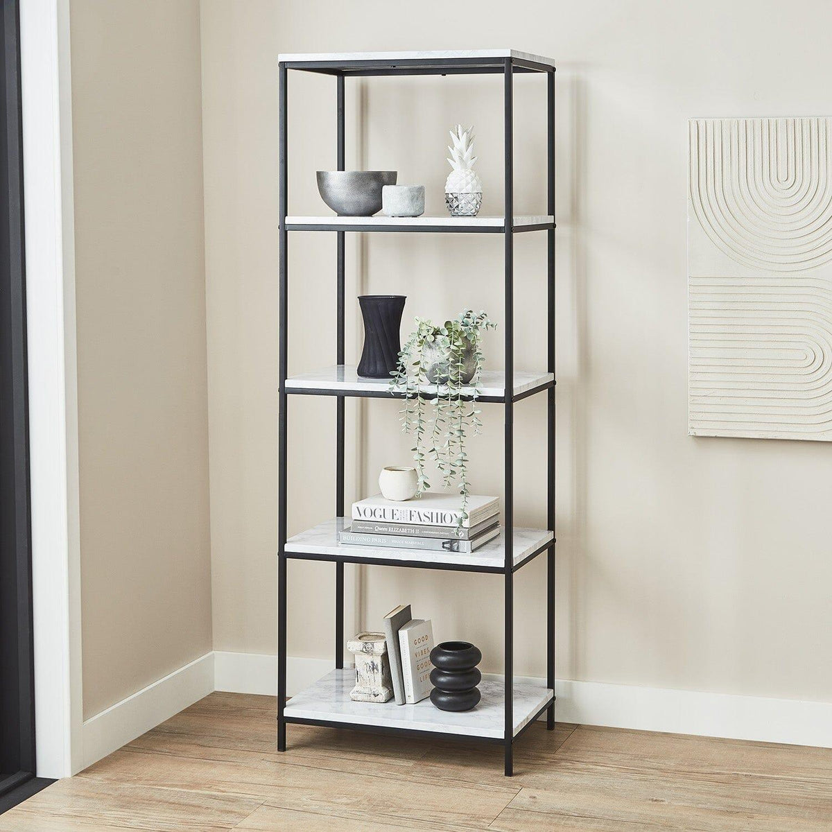 OUTLET - Jay Marble and Black Tall Bookcase
