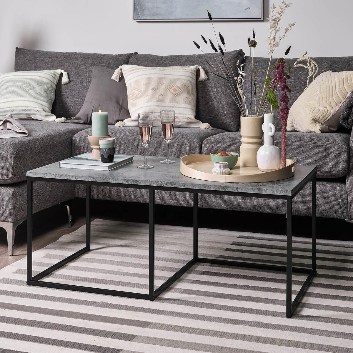 OUTLET - Jay Concrete Effect Coffee Table - Black Frame