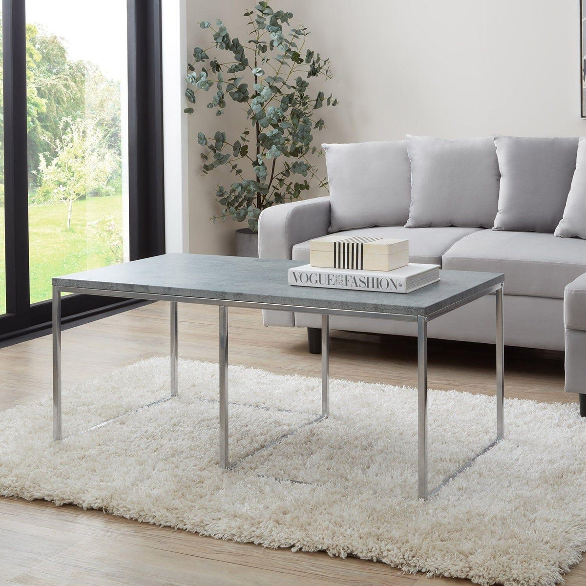 OUTLET - Jay Concrete Effect Coffee Table - Chrome Frame