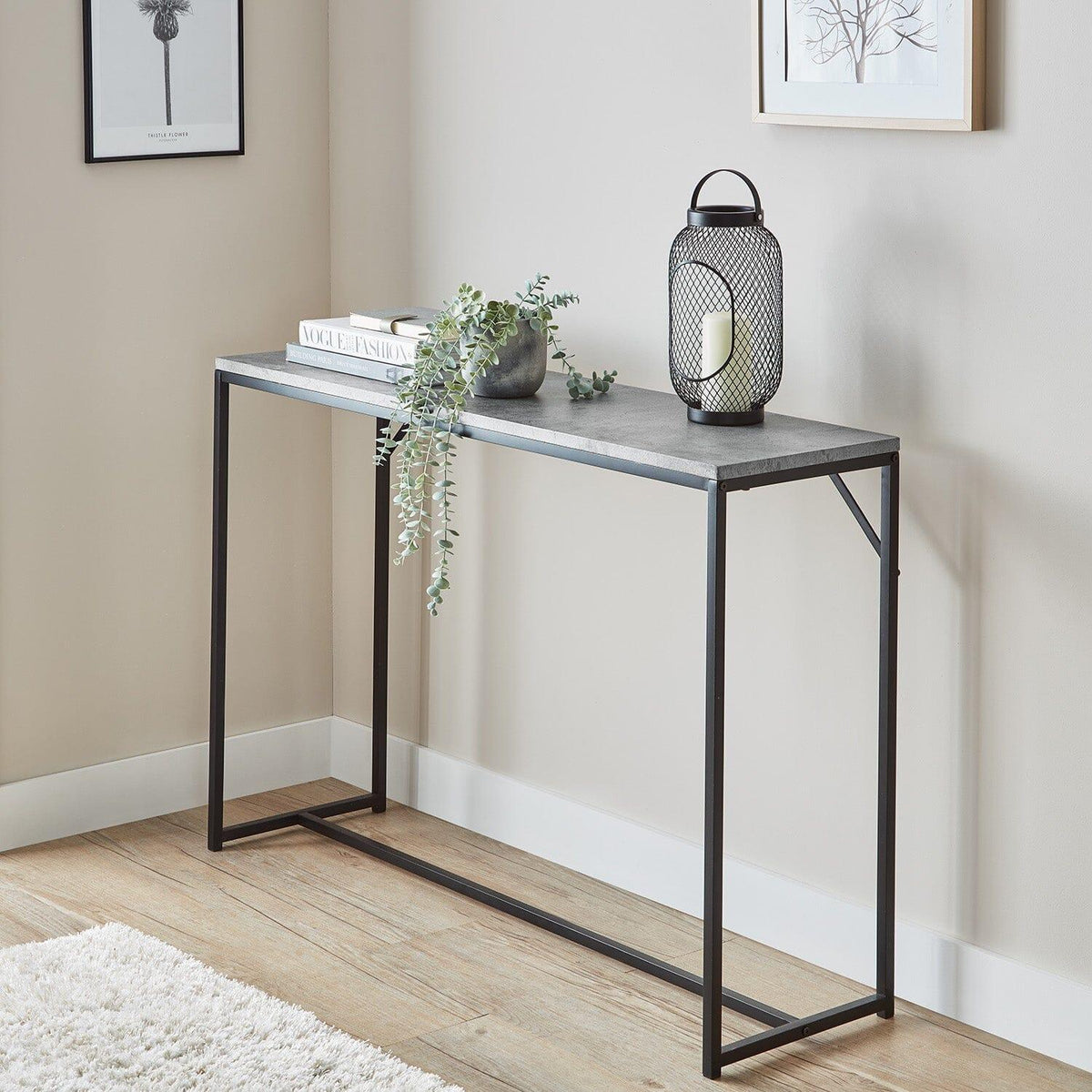 OUTLET - Jay Concrete Effect Console Table - Black Legs