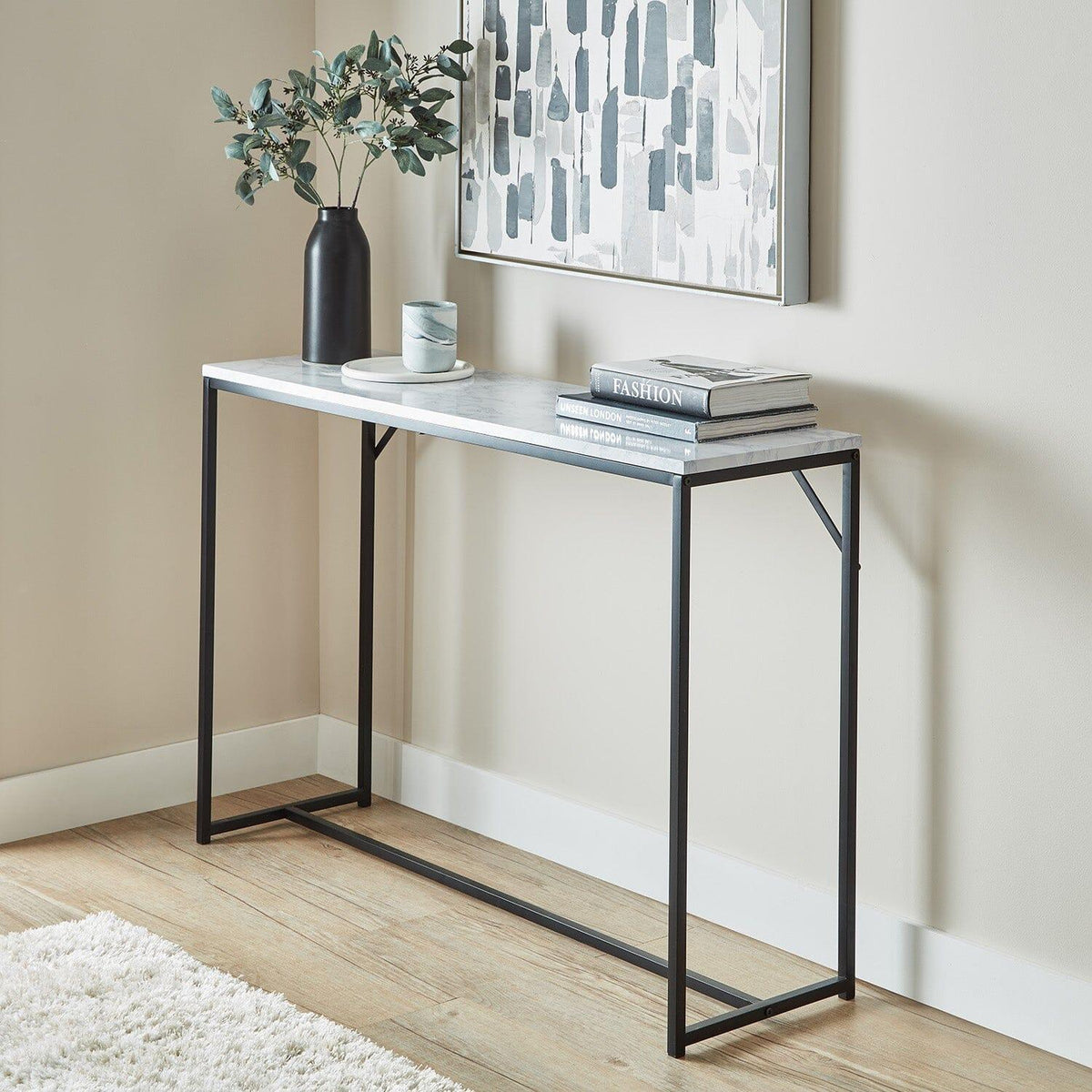 OUTLET - Jay Marble Effect Console Table - Black Legs